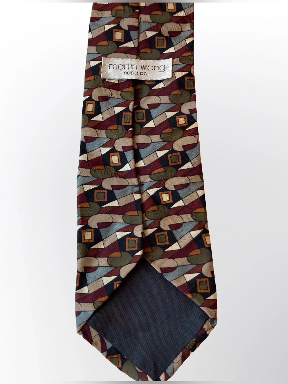 Martin Wong Napa CA Geometric Abstract Silk Necktie Retro 90s Mid Mod Vintage